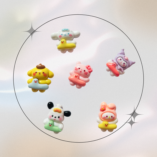 Jibitz/Cartoon Charms Set 6pz - Duck Swimming Tube