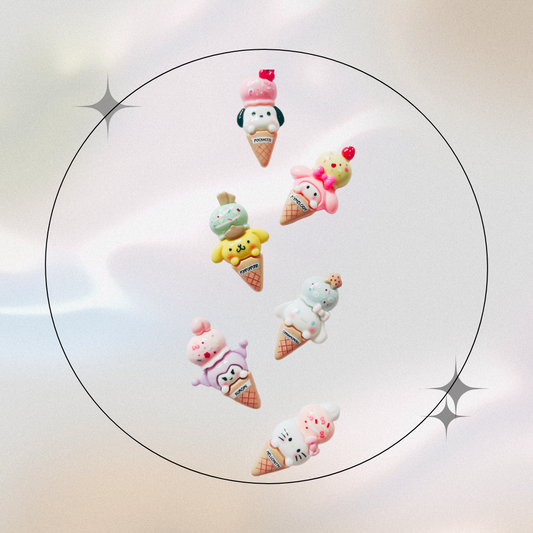 Jibitz/Cartoon Charms Set 6pz - Ice Cream Cones
