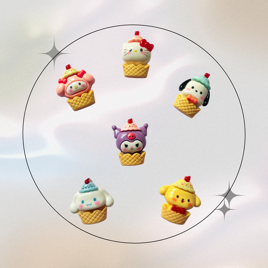 Jibitz/Cartoon Charms Set 6pz - Ice Cream Cup